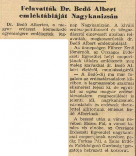 Zalai Hírlap 1970 10 13 08old - Felavatták Dr. Bedő Albert emléktábláját Nagykanizsán.jpg Zalai Hírlap 1970 10 13 08old - Felavatták Dr. Bedő Albert emléktábláját Nagykanizsán.jpg